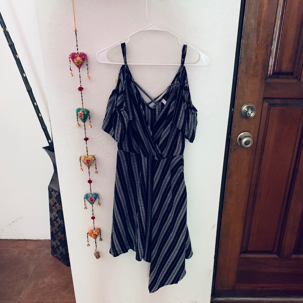 Black and white off the shoulder dress